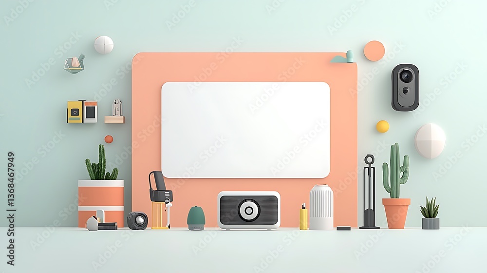 Poster pastel flatlay minimalist home decor objects