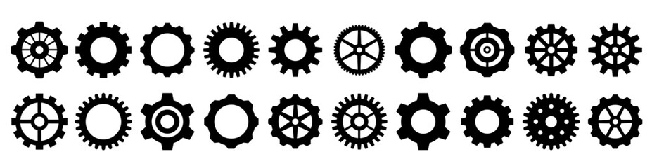 Gear wheel isolated on white background. Gear set. Black gear set. Gear setting vector icon.