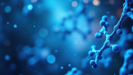 A microscopic view of a Nicotinamide Adenine Dinucleotide molecule with an artistic blue glow backdrop.
