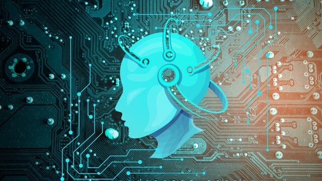 Futuristic robot and data analysis illustration