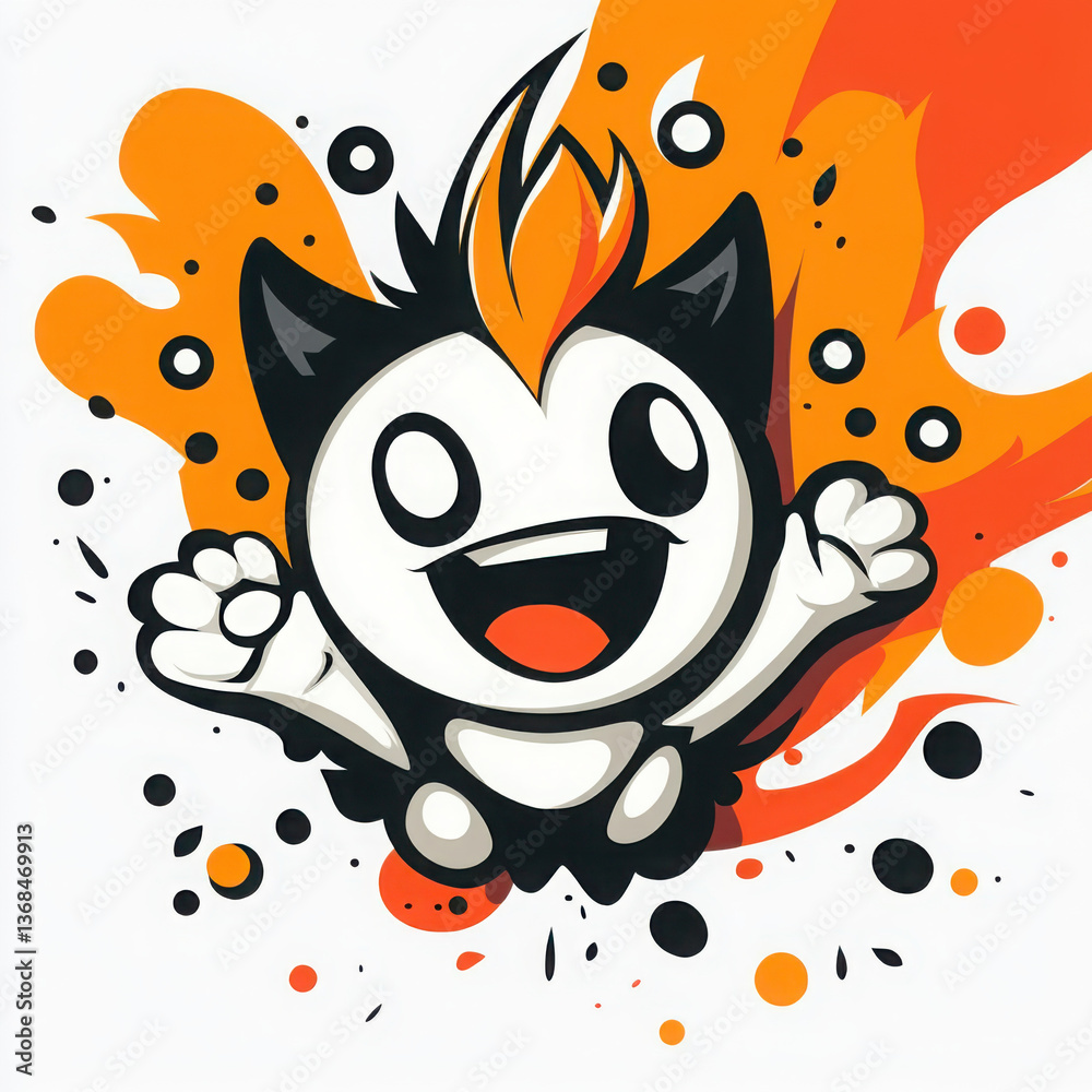 Fototapete A dynamic and playful vector-based logo and branding template featuring a happy and animated cartoon mascot