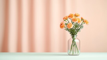 Naklejka premium Peach flowers minimalist pastel background