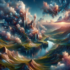 Obraz premium Fantasy landscapes of fractal realms.