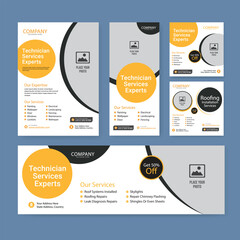 Naklejka premium technology service banner template set. Business web banner layout for cover, flyer, social media, background, poster, card.