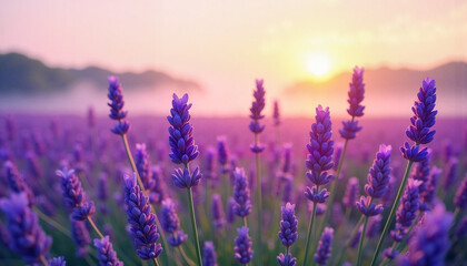 Fototapeta premium Lavender blossoms illuminated at dawn, natural beauty and tranquility