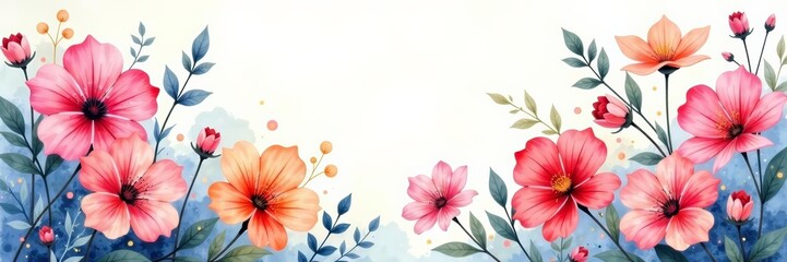 Vibrant watercolor flowers in artistic acrylic painting, colorful, vibrant, floral