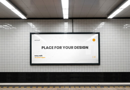 Horizontal Backlight Billboard on Subway Mockup
