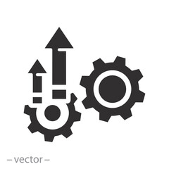 gears with up arrows, improve process icon, improvement or modernization, flat vector illustration