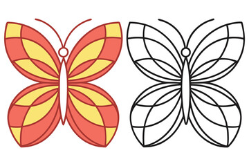 Obraz premium Two butterfly outlines one in yellow and red colors isolated on transparent background