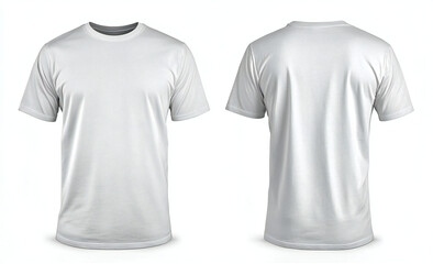 Realistic Men's White Blank T-Shirt Template with Natural Shape and Invisible Mannequin from Two Sides, Ideal for Print Design Mockups