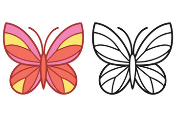 Cartoon Butterfly with Pink, Yellow & Orange Wings Outline & Coloring page
