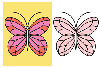 Fototapeta premium Butterfly Duo with Pink and Coral Tones on Yellow and White Backgrounds