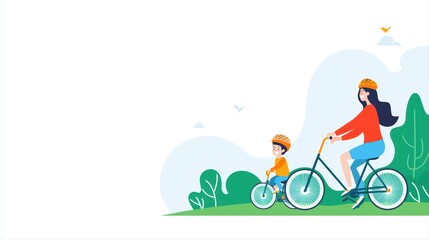 Family fun day in park riding bikes together
