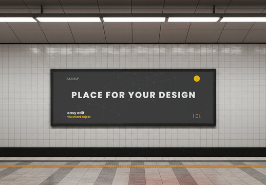 Super Horizontal Billboard on Subway Mockup