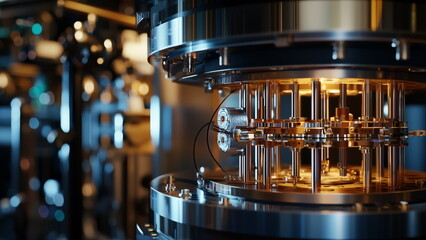 Advance quantum computer technology, high speed quantum computing, computational power, futuristic and high-tech, metallic appearance