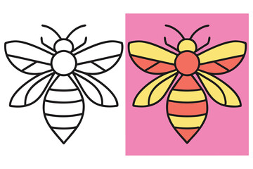 Geometric Bee with Bold Outline, Colored Version with Pink Background