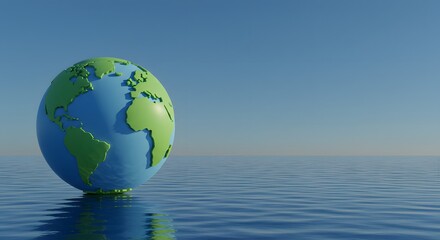 Naklejka premium Minimalist 3D Globe Floating Over a Calm Ocean