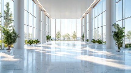 Obraz premium Modern Office Lobby with Panoramic Windows and Marble Floor