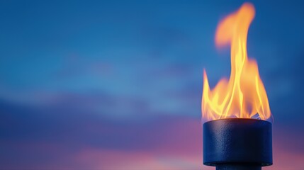 Vibrant flame against twilight sky backdrop
