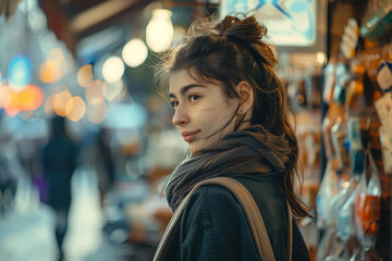 Fototapeta premium Portrait of a smiling woman in a shop market generative ai