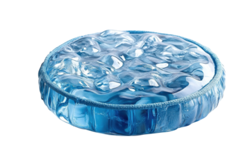A captivating disc of sculpted glass, mimicking the serene surface of a frozen pond, showcasing the artist's skill in capturing the essence of winter's stillness in a translucent blue hue.