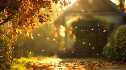 Naklejka premium Picturesque Warm Autumn Day Scene with Beautiful Foliage in Golden Light