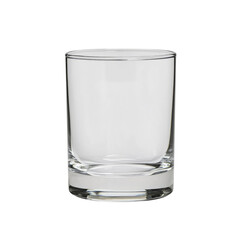 Clear glass tumbler studio product photography minimalist front view on a transparent background