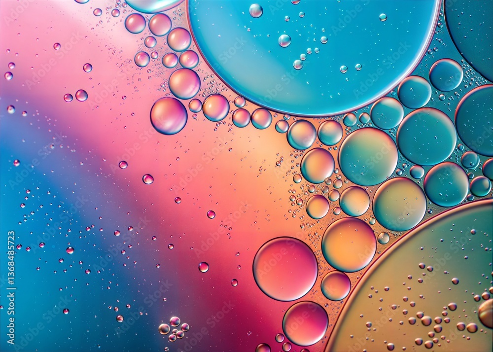 Wall mural abstract background with bubbles, vibrant abstract oil and water bubbles with gradient colors backgr