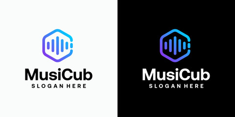 Hexagon sound wave vector logo design with modern, simple, clean and abstract style. Icon for business, technology, entertainment and personal branding.