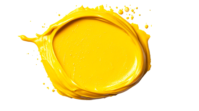 Bright yellow creamy paint stroke, artistic swirl, and blobs, cut out transparent