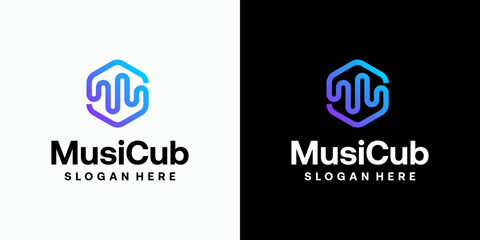 Hexagon sound wave vector logo design with modern, simple, clean and abstract style. Icon for business, technology, entertainment and personal branding.