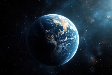 Obraz premium Blue planet set against a backdrop of stars and galaxies in deep space