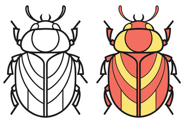 Stylized Beetle Outline and Color of Insect Isolated on White Background