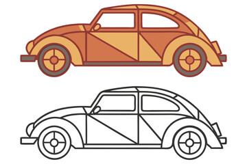 Fototapeta premium Colorful Classic Car with Black Outline on Transparent Background