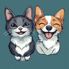 Obraz premium A fun and lively collection of pet mascots featuring a mischievous cat and a goofy dog, designed in a simple, clean, and modern vector style