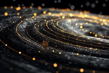 Lunar chart mapping the orbits of the moons around gas giants, with precise lines and glowing dots representing the gravitational pull and orbital paths of these distant moons
