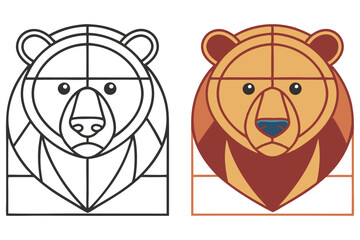 Geometric Bear Head Icons Set Isolated Outlined and Colored Animal