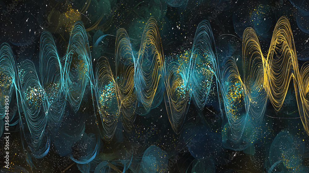 Wall mural mesmerizing pulses of luminous waves dancing in deep space against a black background with striking 