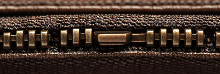 Detailed Close-Up View of a Precision-Engineered Zipper with Metallic Teeth and Smooth Pull Tab