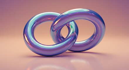 Interlocked Rings with Iridescent Sheen in Modern Abstract Design