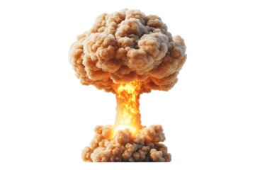 nuclear explosions and mushroom cloud isolated on white or transparent background