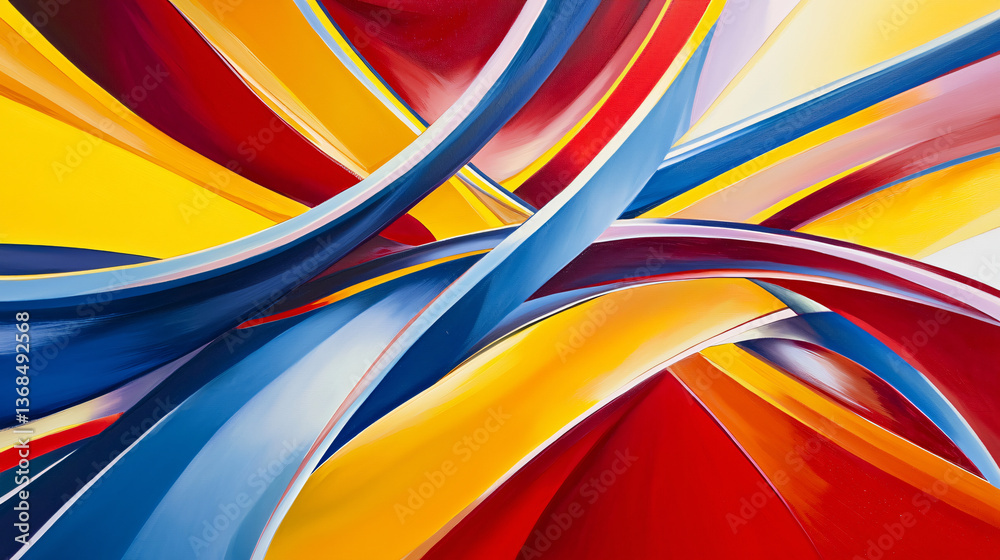 Poster stunning painting of colorful abstract art featuring lines intersecting with smooth curves to create