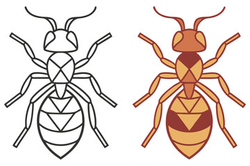Insect Design Outline Ant & Colored Ant On Transparent Background