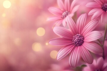 Pink Daisy Flowers Close-up with Soft Bokeh Lights and Delicate Petals