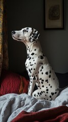 Dalmatian Dreaming, A Spotty Companion in a Serene Bedroom Setting
