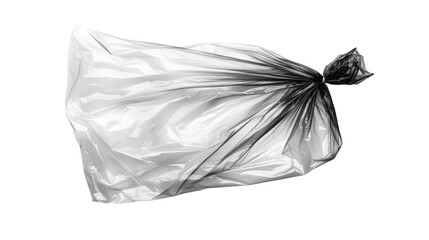 Twisted plastic bag for trash disposal on black background, cut out transparent