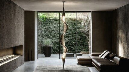 Modern pendant lamp illuminates contemporary living room