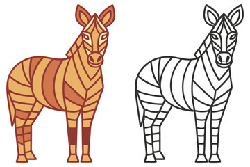 Obraz premium Isolated Zebra with Geometric Stripes on White Background, Colored and Outline