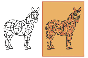 Geometric Zebra Illustration, Elegant Outlines, Dual Tone, Mammal Art, Modern Design