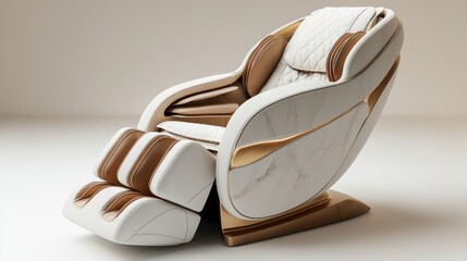 Modern, luxury massage chair, cream and gold